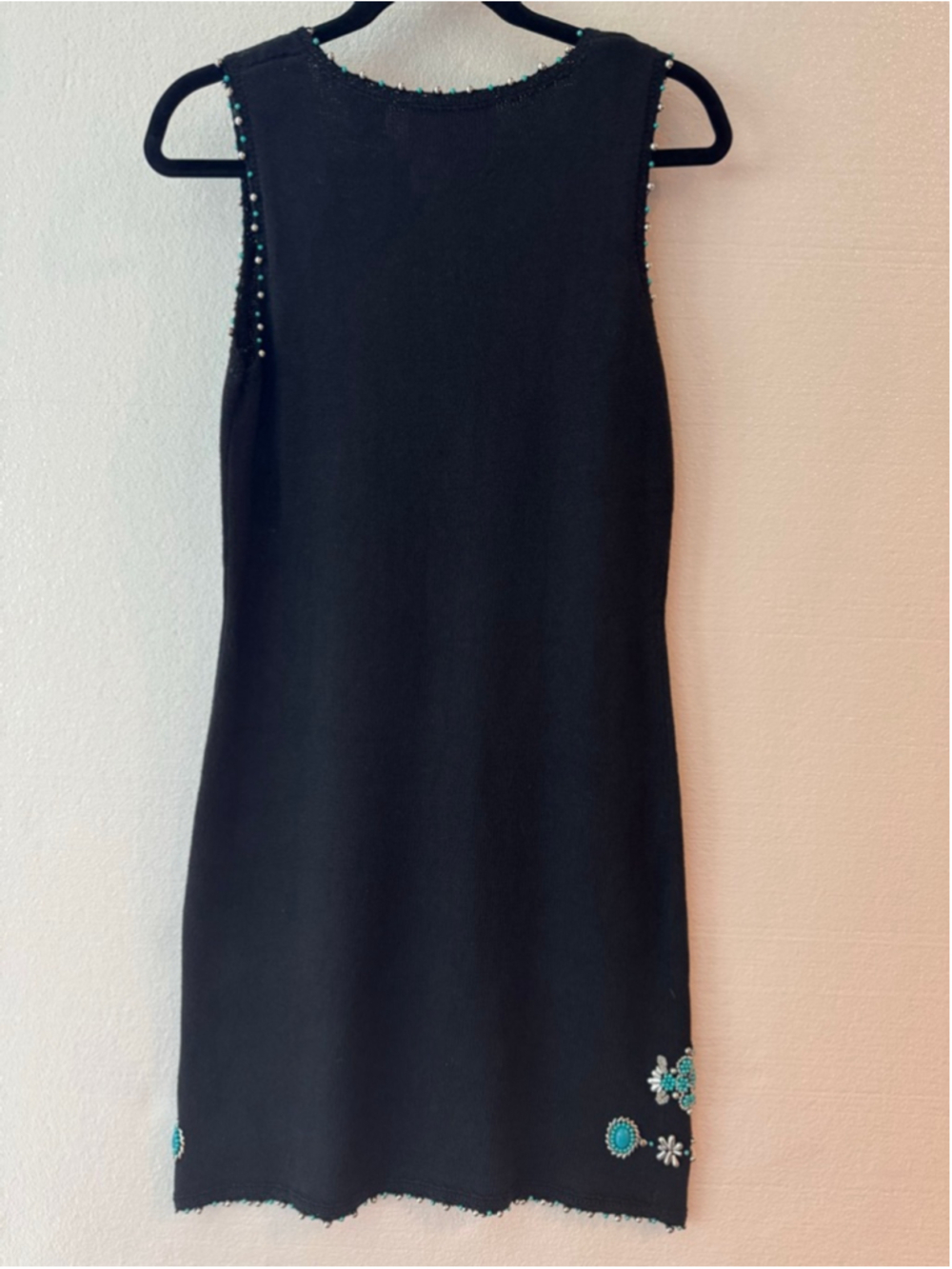 Vintage Michael Simon Sweater Dress Black Turquoise Beaded Cardigan Set of 2 - Picture 5 of 10